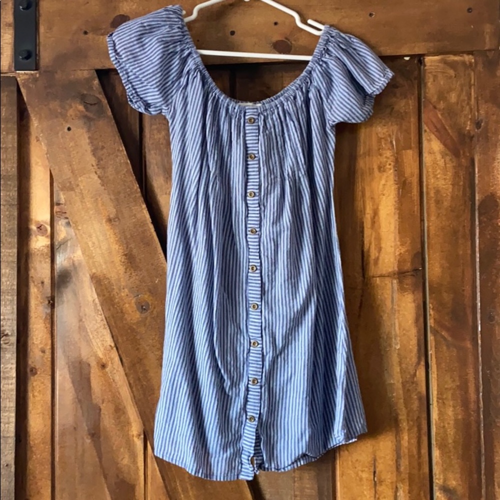 Nectar clothing striped off the shoulder dress